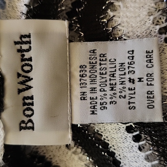 BON WORTH medium black white silver cardigan sweater light-weight - Picture 4 of 5